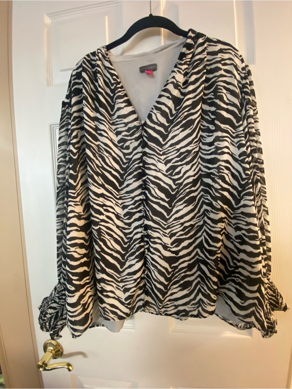 Vince Camuto Black and White Zebra Print V-Neck Blouse